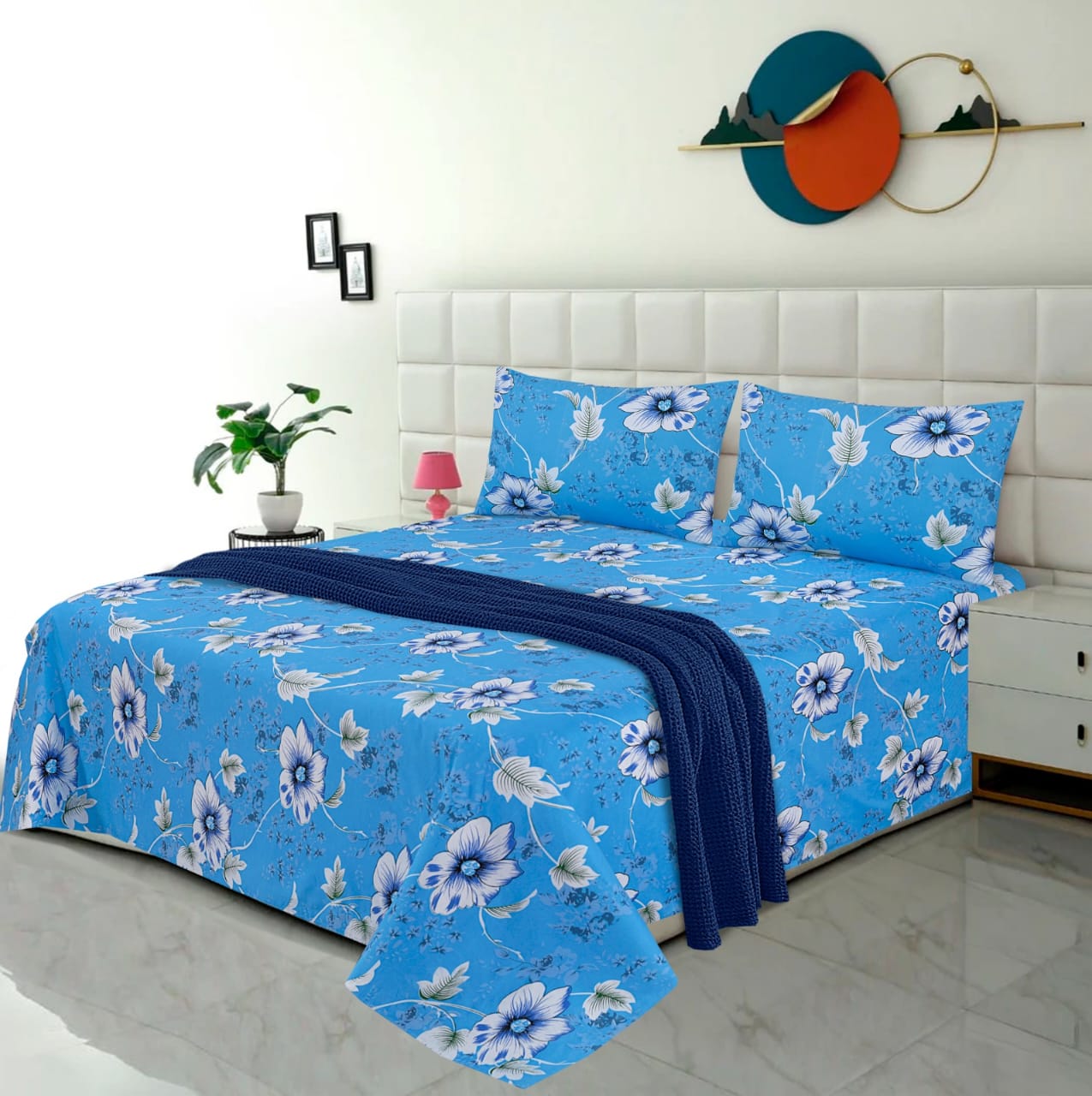 BLUE BLOSSOM FLORAL BEDSHEET 3 PCS