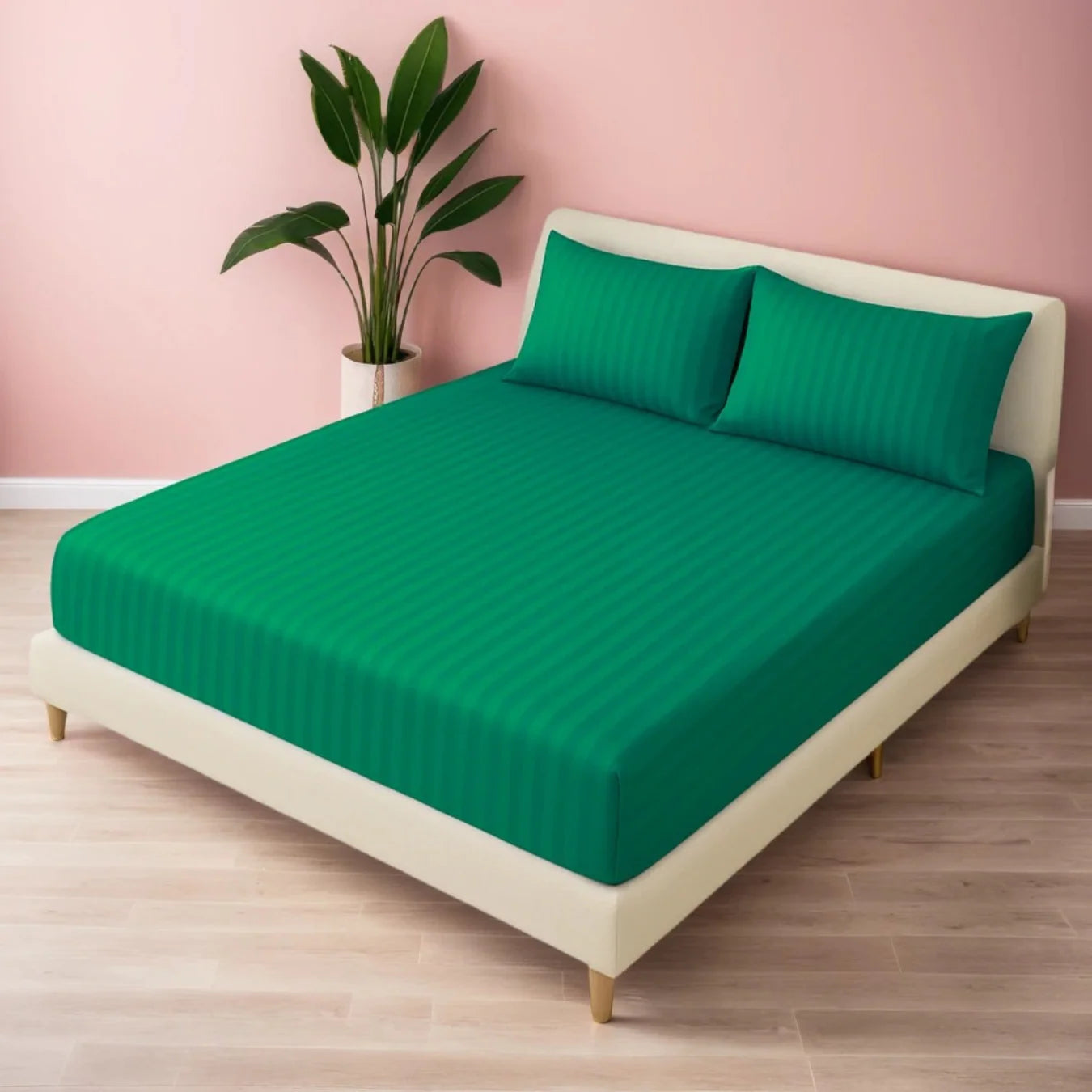 GREEN STRIPE SATIN FITTED SHEET - (PREMIUM)