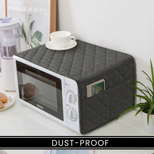 Grey Waterproof Quilted Microwave Oven Cover with Side Pockets Regular