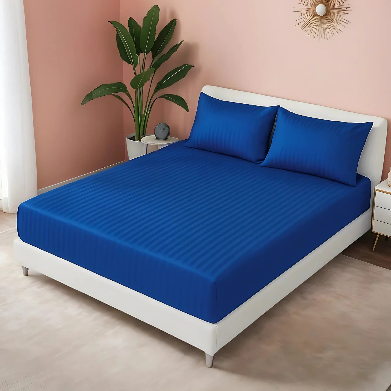 BLUE STRIPE SATIN FITTED SHEET - (PREMIUM)
