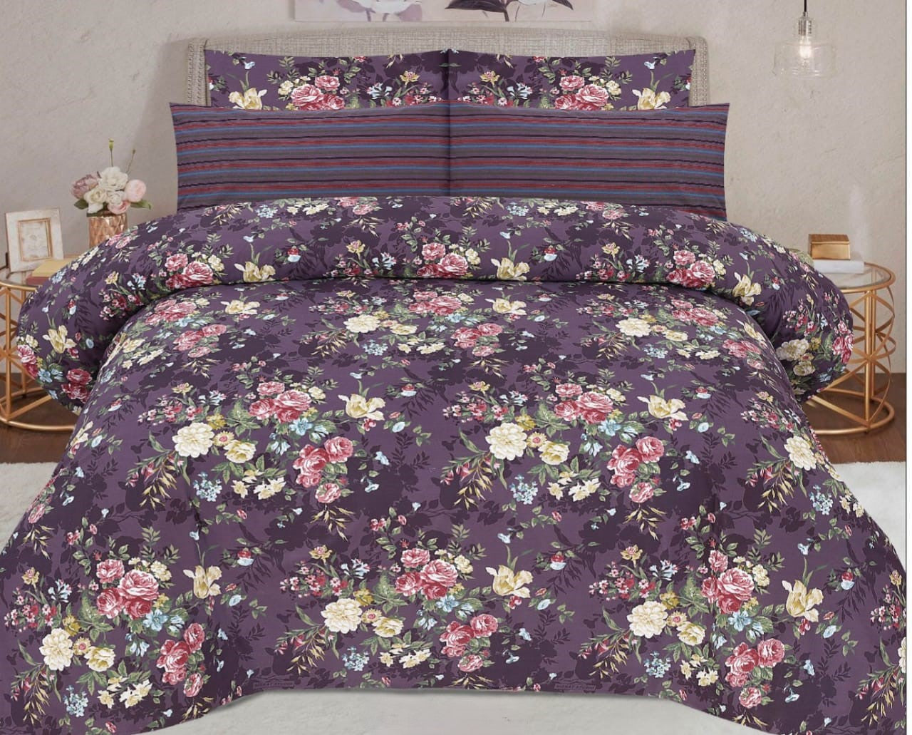 PURPLE BLOOM PREMIUM COMFORTER SET 6 PCS
