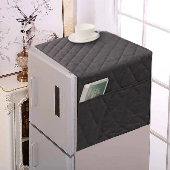 Grey Quilted Refrigerator Cover with Side Pockets