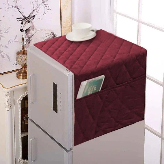 Maroon Quilted Refrigerator Cover with Side Pockets