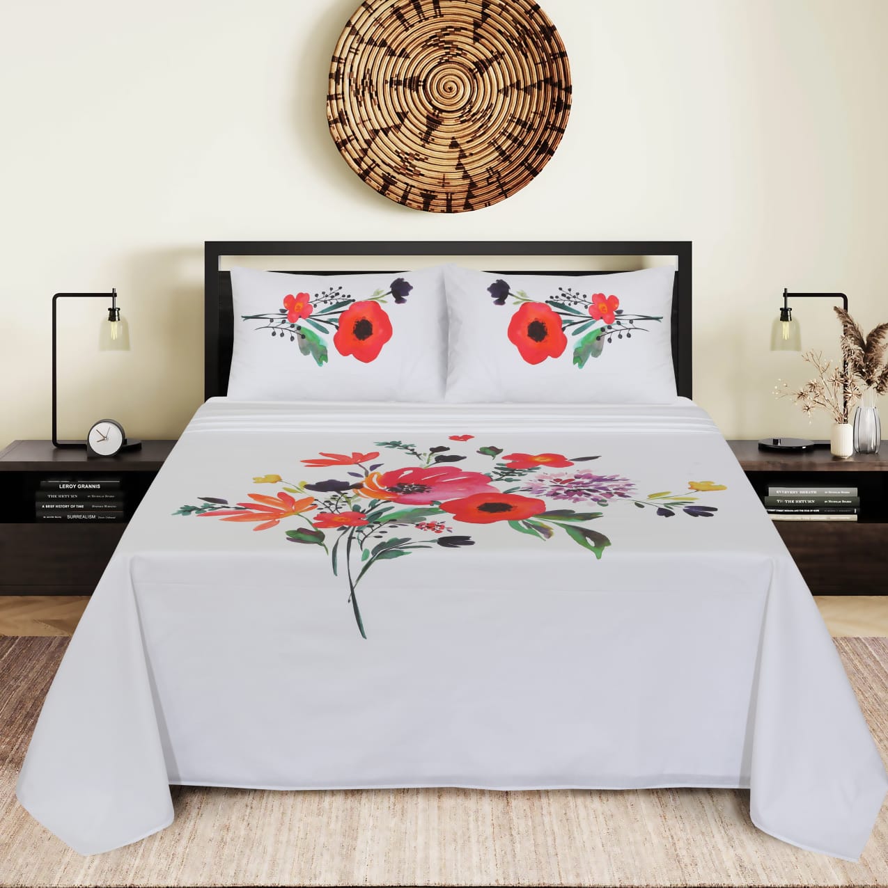 Cotton Luxe 400T Percale Sheet Set White floral