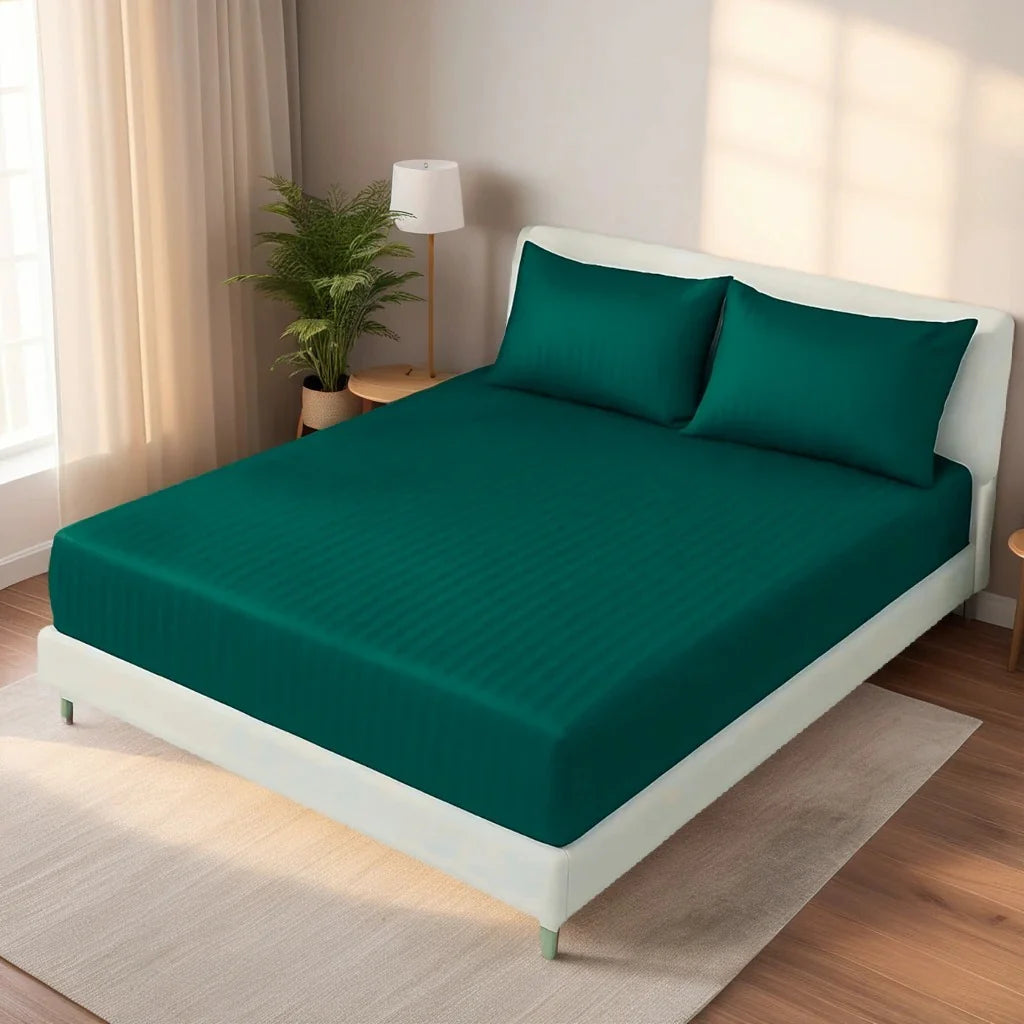 TEAL STRIPE SATIN FITTED SHEET - (PREMIUM)